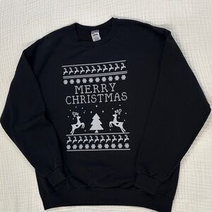 Jerzees Black Merry Christmas Sweatshirt with White Design